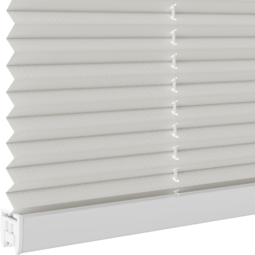 Schuette® Tenda plissettata su misura senza foratura • Collezione Thermo: Spring Cloud (Grigio) • Suprafix Supporti a morsetto “Incognito X” • Colore del profilo: Bianco