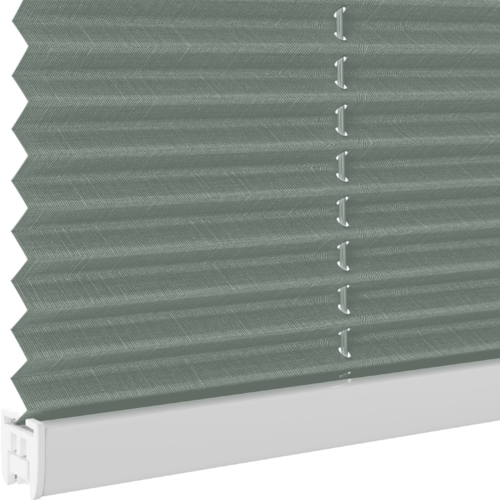 Schuette® Tenda plissettata su misura senza foratura • Collezione Melange: On The Road (Grigio) • Suprafix Supporti a morsetto “Incognito X” • Colore del profilo: Bianco