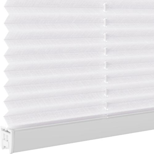 Schuette® Plissee ohne Bohren nach Maß • Dolomite Kollektion: Cold Morning (Grau) • Suprafix Klemmhalter “Incognito X" • Profilfarbe: Weiß