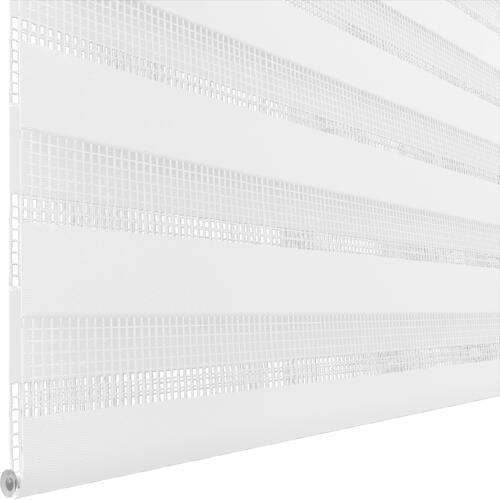 Schuette® Estor noche y dia a medida • Colección Noche y Dia: White Snow (Blanco) • Soporte universal 2in1 sin taladrar y con taladro • Color del perfil: Blanco