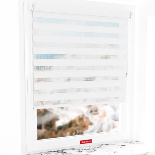 Schuette® rullegardin uten boring og med boring 2in1 etter mål • Dobbel dag- og natt rullegardin Kolleksjon: White Snow (Hvit) • Profilfarge: Hvit