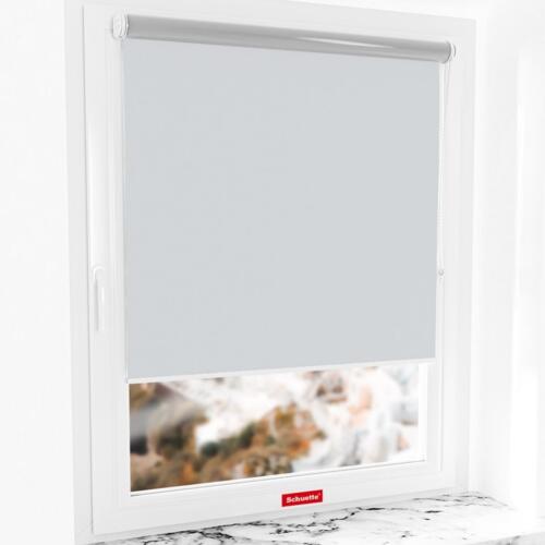 Schuette® Estor enrollable opaco termico a medida • Colección Thermo Blackout: Snowflake (Blanco) • Soporte universal 2in1 sin taladrar y con taladro • Color del perfil: Blanco