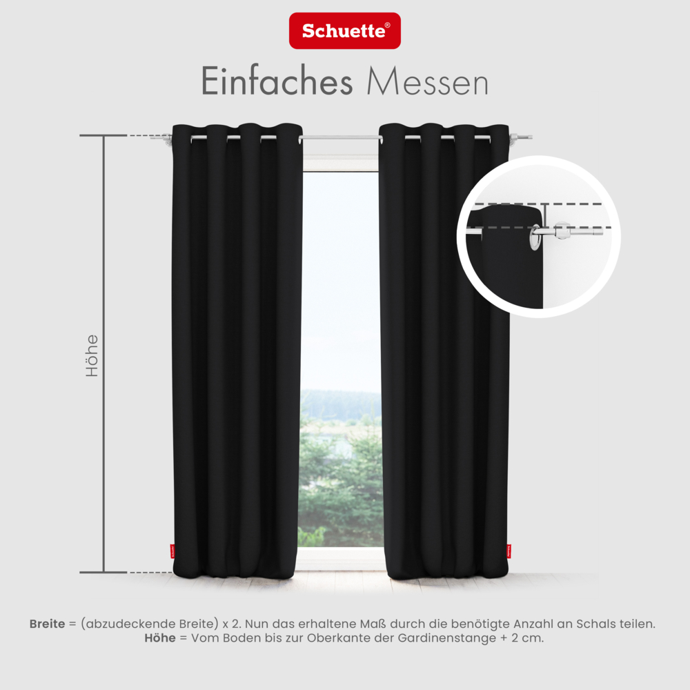 Schuette® Verdunkelungs-Vorhang Gardine mit Ösen nach Maß ● Century Black Kollektion: Raven Feather (Schwarz) ● 1 Stück ● Knitterfrei Pflegeleicht Thermo Blickdicht & stark Abdunkelnd