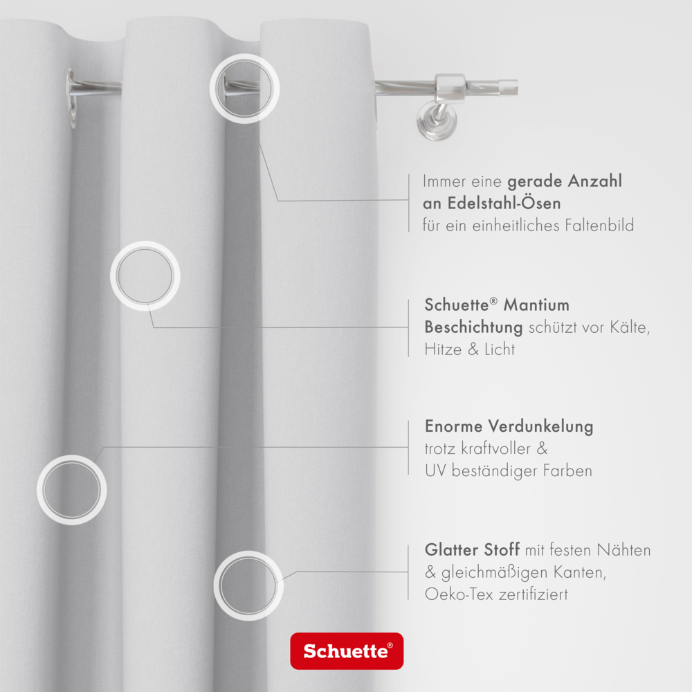 Schuette® Verdunkelungs-Vorhang Gardine mit Ösen nach Maß ● Century Black Kollektion: Misty White (Weiß-Grau) ● 1 Stück ● Knitterfrei Pflegeleicht Thermo Blickdicht & stark Abdunkelnd