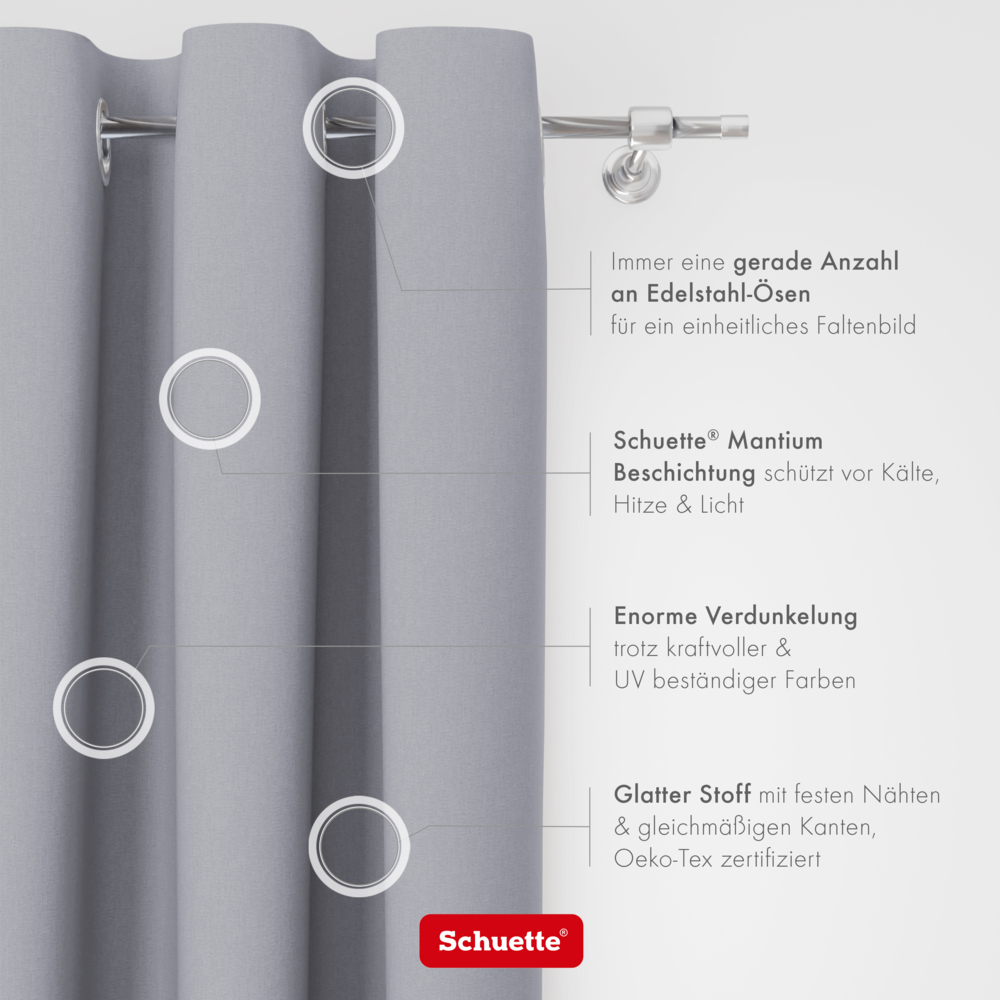 Schuette® Verdunkelungs-Vorhang Gardine mit Ösen nach Maß ● Century Black Kollektion: Fine Platinium (Silber) ● 1 Stück ● Knitterfrei Pflegeleicht Thermo Blickdicht & stark Abdunkelnd