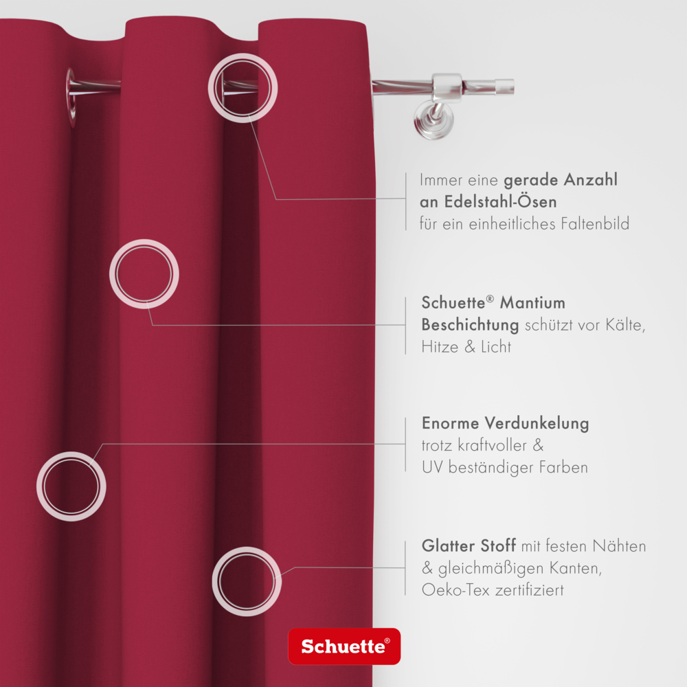 Schuette® Verdunkelungs-Vorhang Gardine mit Ösen nach Maß ● Century Black Kollektion: Fire Dance (Rot) ● 1 Stück ● Knitterfrei Pflegeleicht Thermo Blickdicht & stark Abdunkelnd