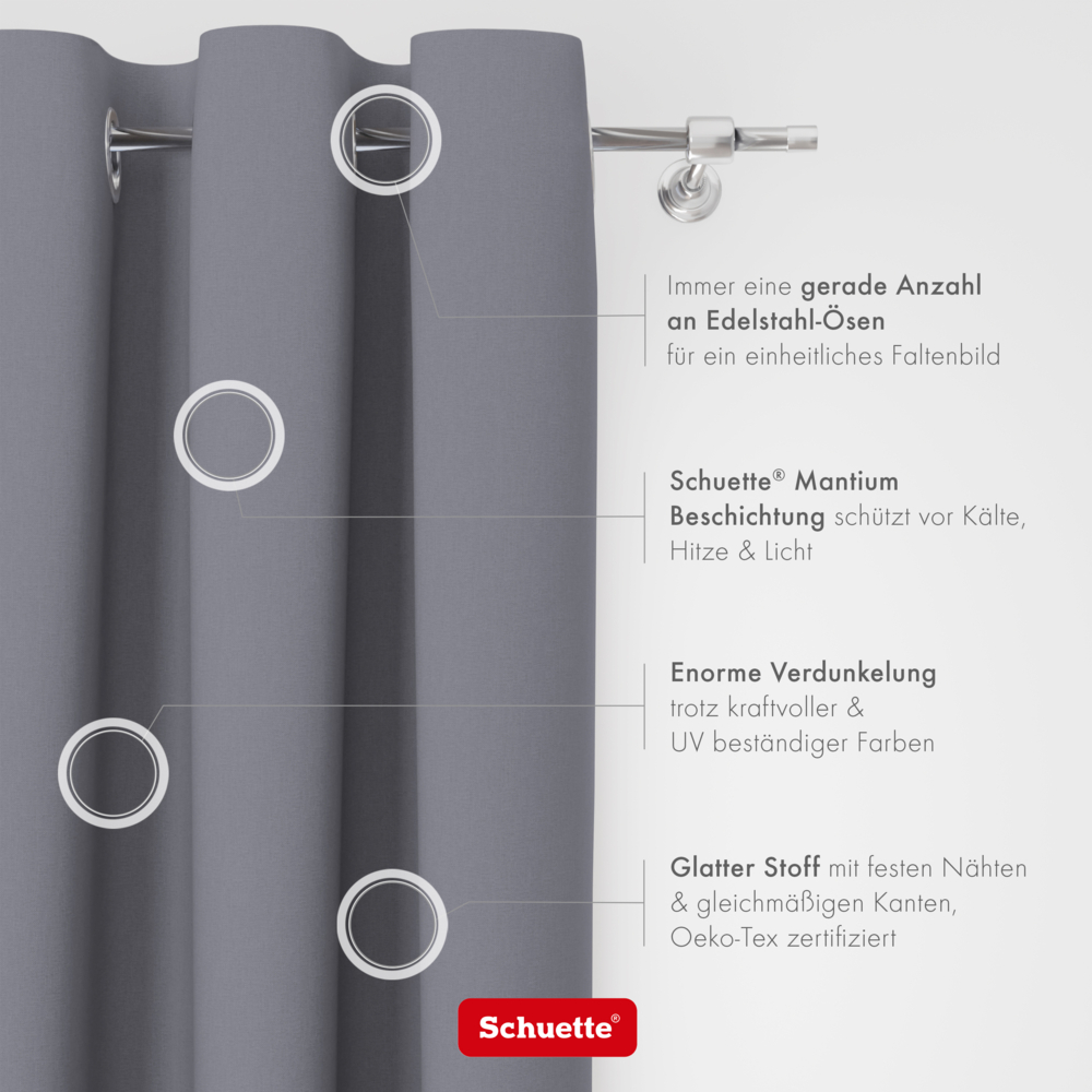 Schuette® Verdunkelungs-Vorhang Gardine mit Ösen nach Maß ● Century Black Kollektion: Misty Harbor (Grau) ● 1 Stück ● Knitterfrei Pflegeleicht Thermo Blickdicht & stark Abdunkelnd