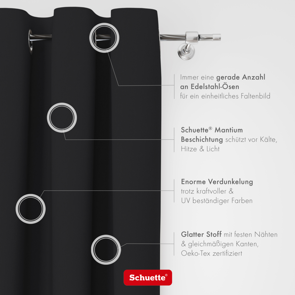 Schuette® Verdunkelungs-Vorhang Gardine mit Ösen nach Maß ● Century Black Kollektion: Raven Feather (Schwarz) ● 1 Stück ● Knitterfrei Pflegeleicht Thermo Blickdicht & stark Abdunkelnd