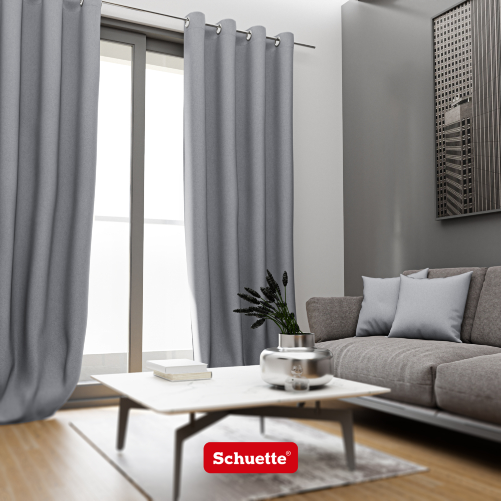 Schuette® Verdunkelungs-Vorhang Gardine mit Ösen nach Maß ● Century Black Kollektion: Fine Platinium (Silber) ● 1 Stück ● Knitterfrei Pflegeleicht Thermo Blickdicht & stark Abdunkelnd