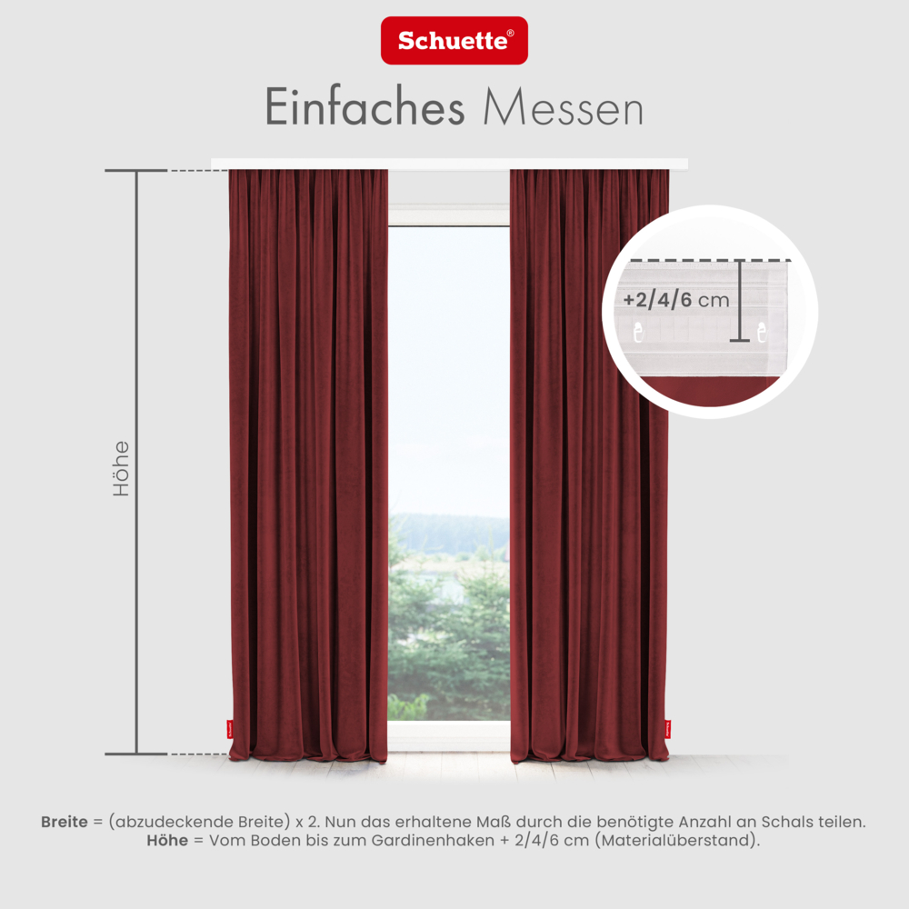 Schuette® Verdunkelungs-Vorhang Gardine mit Tunnelband nach Maß ● Millenium Velvet Kollektion: Carmine (Rot) ● 1 Stück ● Knitterfrei Pflegeleicht Thermo Blickdicht & stark Abdunkelnd