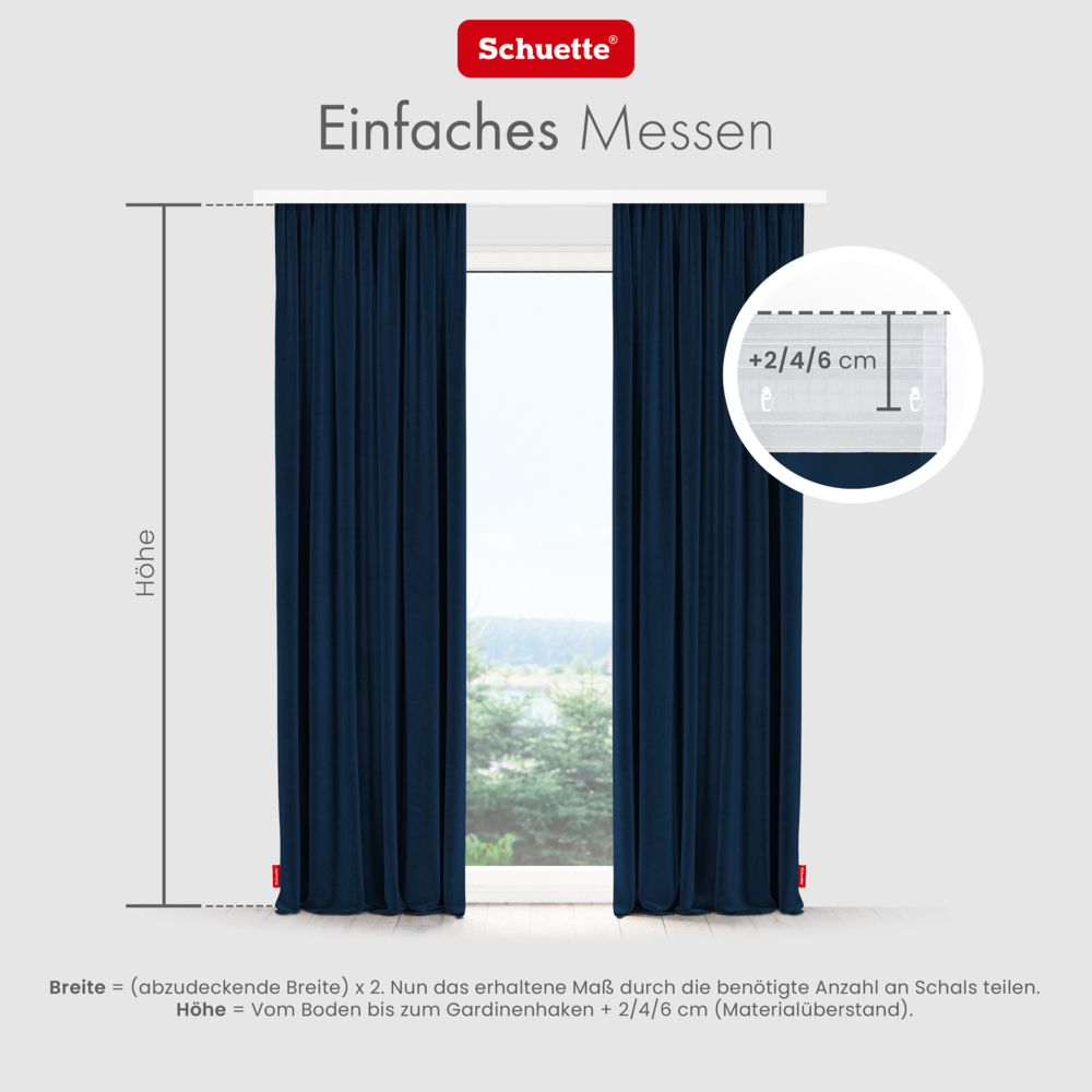 Schuette® Verdunkelungs-Vorhang Gardine mit Tunnelband nach Maß ● Millenium Velvet Kollektion: Royal Blue (Blau) ● 1 Stück ● Knitterfrei Pflegeleicht Thermo Blickdicht & stark Abdunkelnd