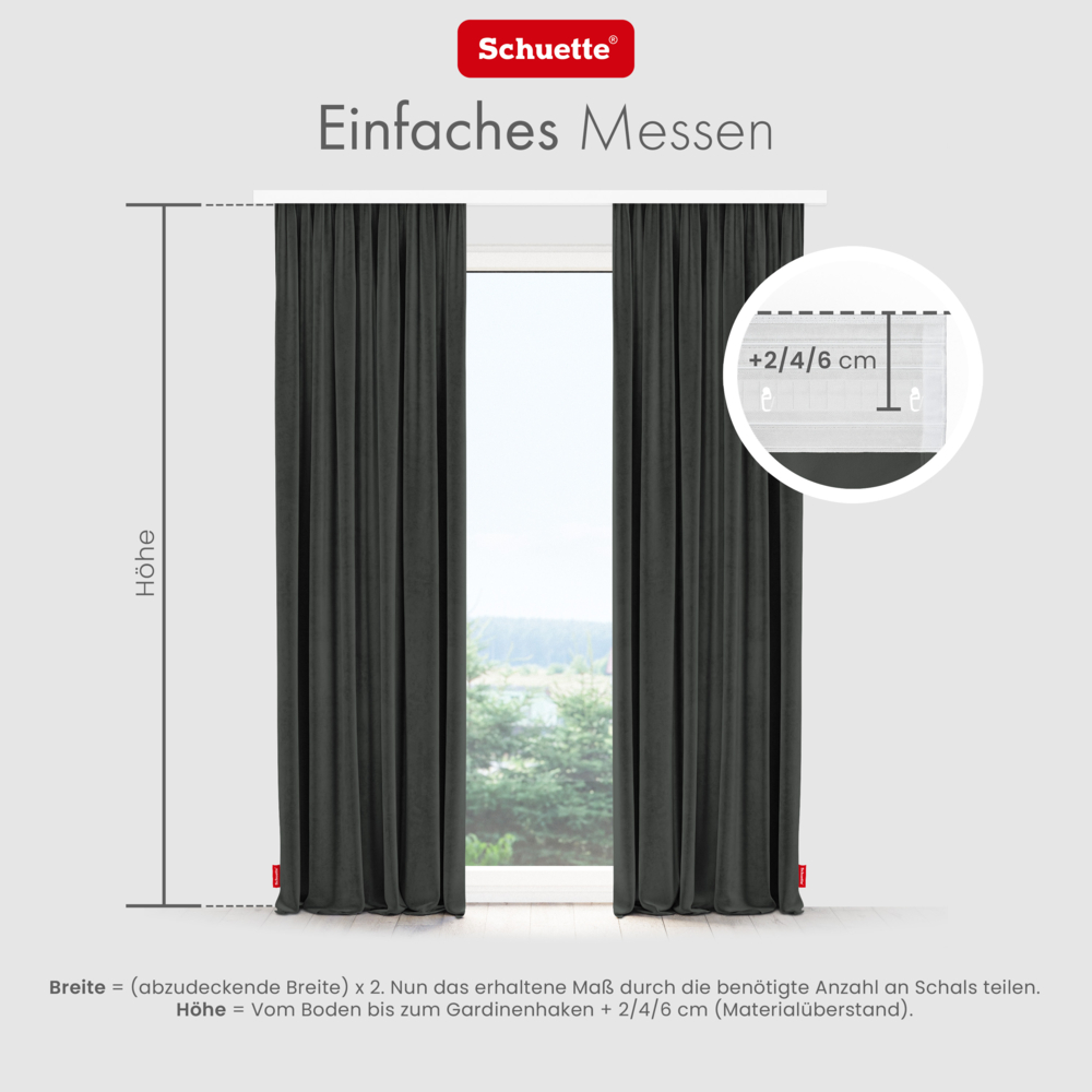 Schuette® Verdunkelungs-Vorhang Gardine mit Tunnelband nach Maß ● Millenium Velvet Kollektion: Dark Shadow (Grau) ● 1 Stück ● Knitterfrei Pflegeleicht Thermo Blickdicht & stark Abdunkelnd