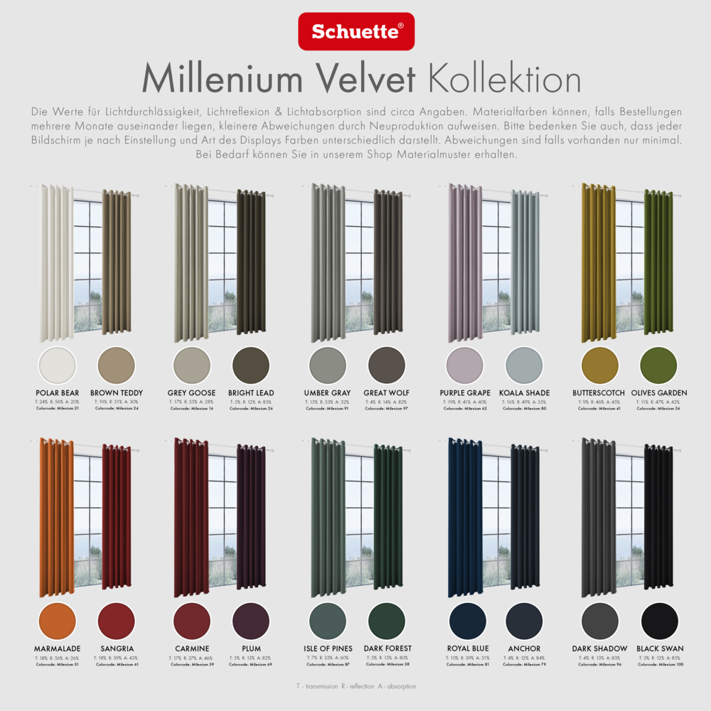 Schuette® Verdunkelungs-Vorhang Gardine mit Tunnelband nach Maß ● Millenium Velvet Kollektion: Umber Gray (Grau) ● 1 Stück ● Knitterfrei Pflegeleicht Thermo Blickdicht & stark Abdunkelnd