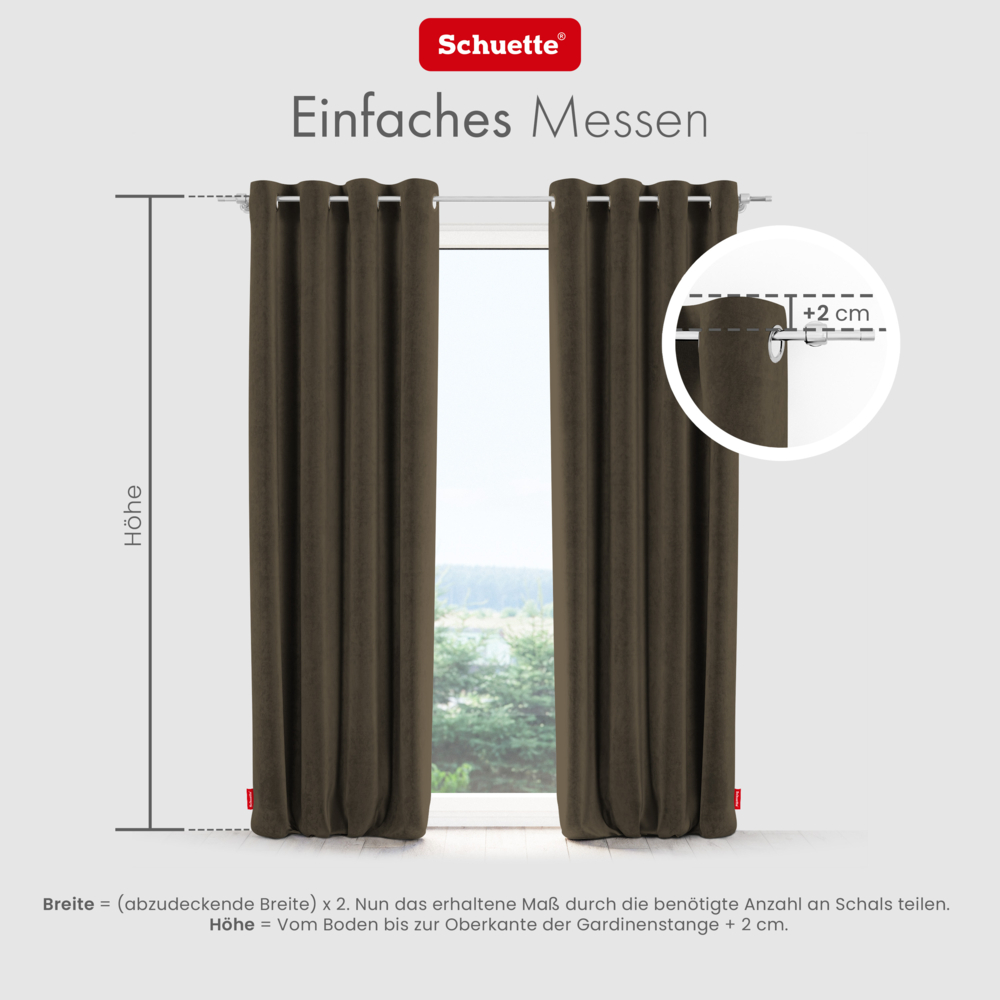 Schuette® Verdunkelungs-Vorhang Gardine mit Ösen nach Maß ● Millenium Velvet Kollektion: Bright Lead (Braun) ● 1 Stück ● Knitterfrei Pflegeleicht Thermo Blickdicht & stark Abdunkelnd