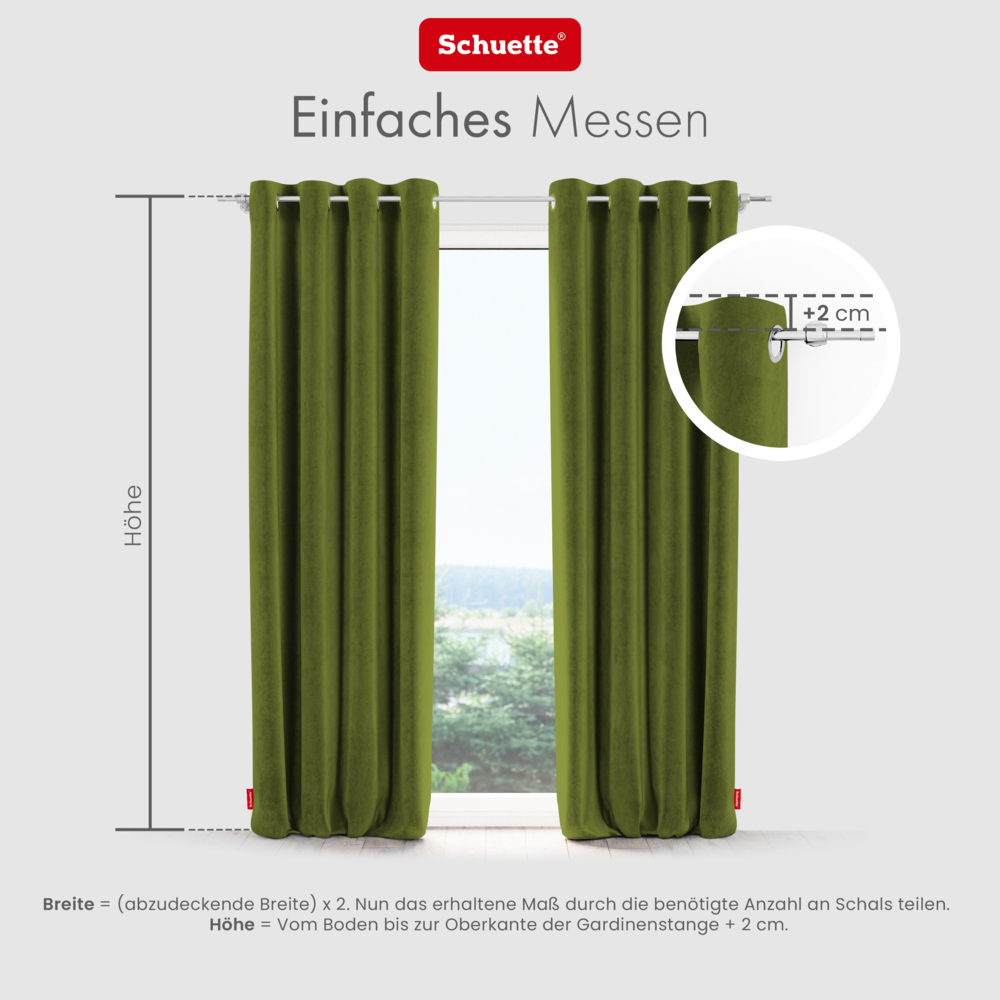 Schuette® Verdunkelungs-Vorhang Gardine mit Ösen nach Maß ● Millenium Velvet Kollektion: Olives Garden (Grün) ● 1 Stück ● Knitterfrei Pflegeleicht Thermo Blickdicht & stark Abdunkelnd