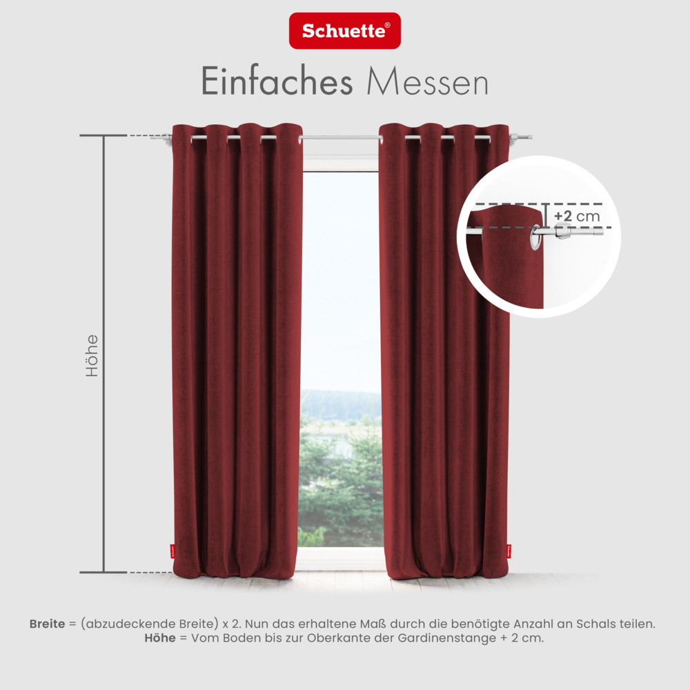 Schuette® Verdunkelungs-Vorhang Gardine mit Ösen nach Maß ● Millenium Velvet Kollektion: Carmine (Rot) ● 1 Stück ● Knitterfrei Pflegeleicht Thermo Blickdicht & stark Abdunkelnd