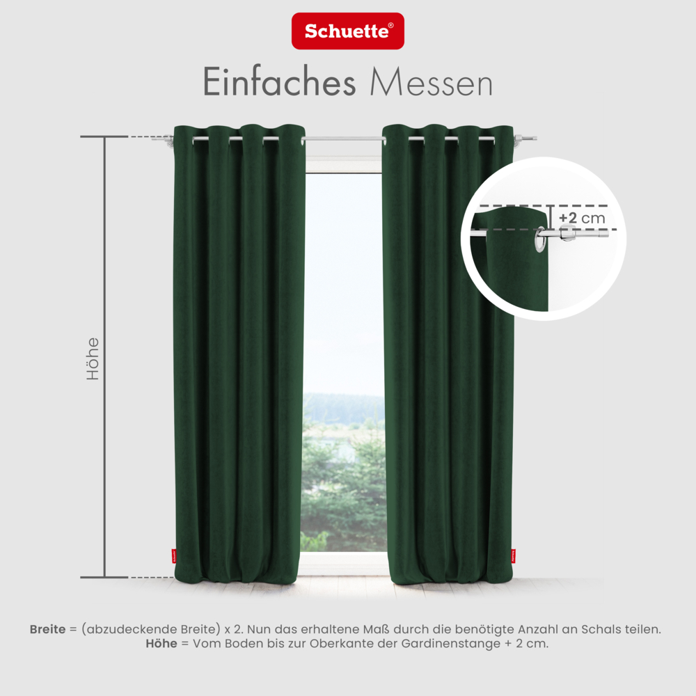 Schuette® Verdunkelungs-Vorhang Gardine mit Ösen nach Maß ● Millenium Velvet Kollektion: Dark Forest (Dunkelgrün) ● 1 Stück ● Knitterfrei Pflegeleicht Thermo Blickdicht & stark Abdunkelnd