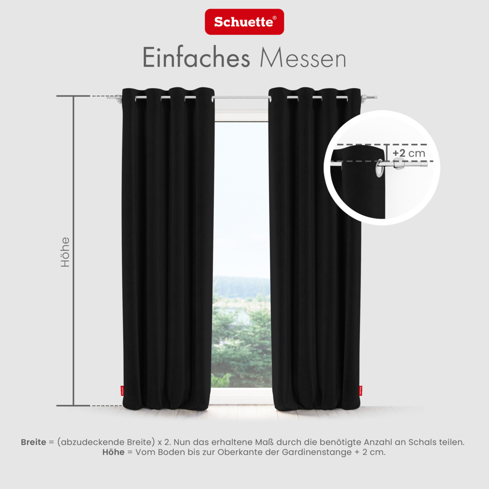 Schuette® Verdunkelungs-Vorhang Gardine mit Ösen nach Maß ● Millenium Velvet Kollektion: Black Swan (Schwarz) ● 1 Stück ● Knitterfrei Pflegeleicht Thermo Blickdicht & stark Abdunkelnd