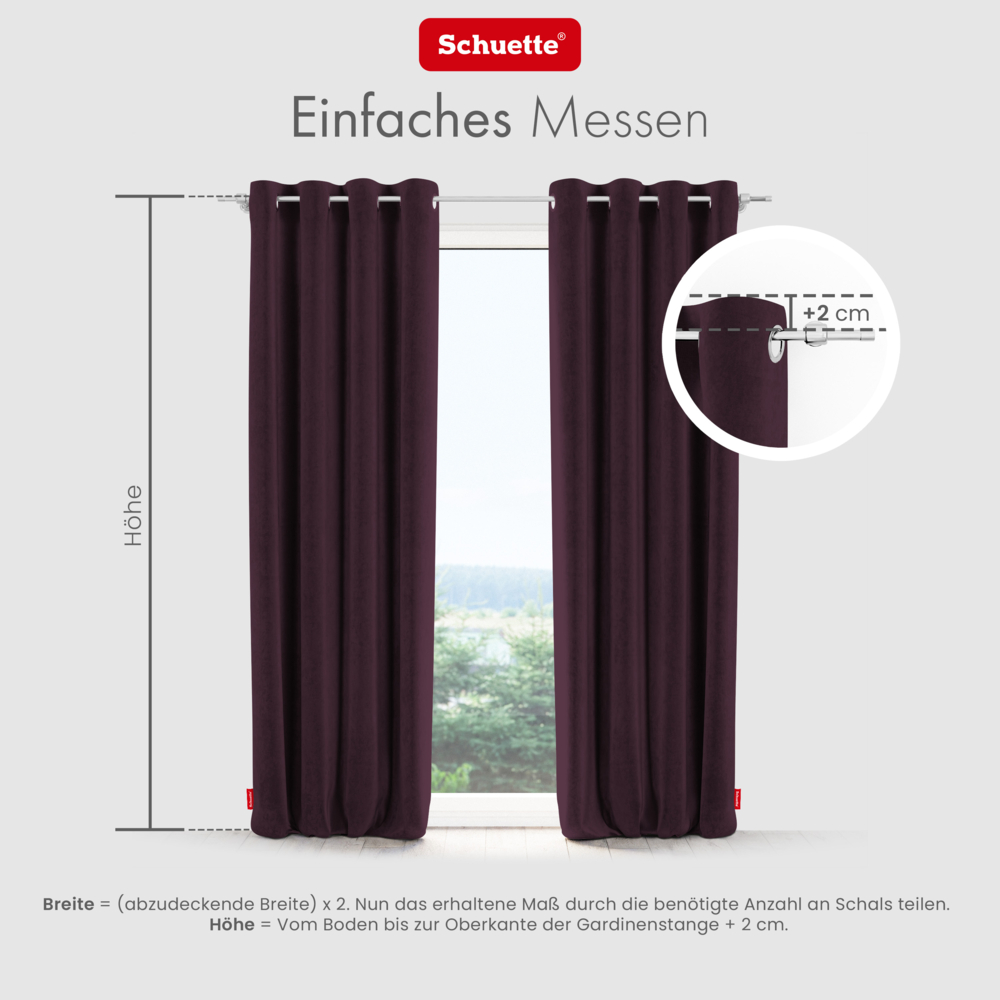 Schuette® Verdunkelungs-Vorhang Gardine mit Ösen nach Maß ● Millenium Velvet Kollektion: Plum (Purple) ● 1 Stück ● Knitterfrei Pflegeleicht Thermo Blickdicht & stark Abdunkelnd