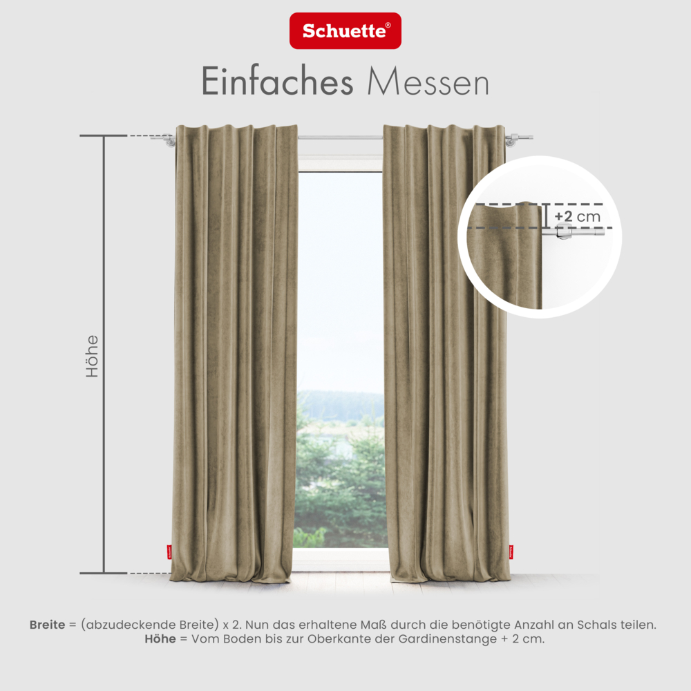 Schuette® Verdunkelungs-Vorhang Gardine mit Tunnelband nach Maß ● Millenium Velvet Kollektion: Brown Teddy (Beige) ● 1 Stück ● Knitterfrei Pflegeleicht Thermo Blickdicht & stark Abdunkelnd