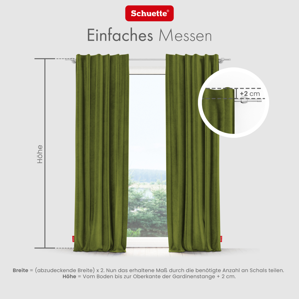 Schuette® Verdunkelungs-Vorhang Gardine mit Tunnelband nach Maß ● Millenium Velvet Kollektion: Olives Garden (Grün) ● 1 Stück ● Knitterfrei Pflegeleicht Thermo Blickdicht & stark Abdunkelnd