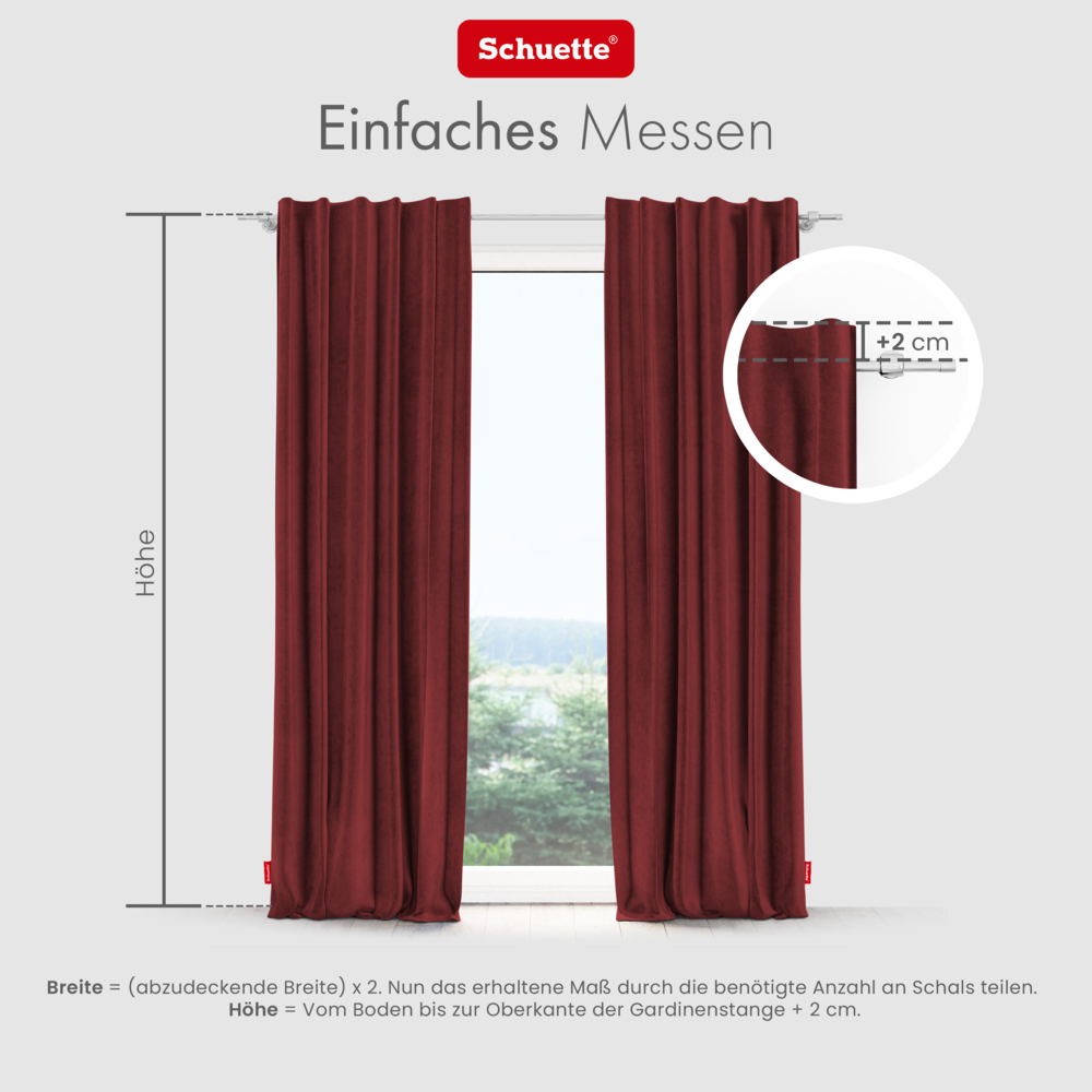 Schuette® Verdunkelungs-Vorhang Gardine mit Tunnelband nach Maß ● Millenium Velvet Kollektion: Carmine (Rot) ● 1 Stück ● Knitterfrei Pflegeleicht Thermo Blickdicht & stark Abdunkelnd