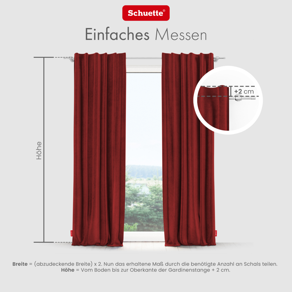 Schuette® Verdunkelungs-Vorhang Gardine mit Tunnelband nach Maß ● Millenium Velvet Kollektion: Sangria (Rot) ● 1 Stück ● Knitterfrei Pflegeleicht Thermo Blickdicht & stark Abdunkelnd