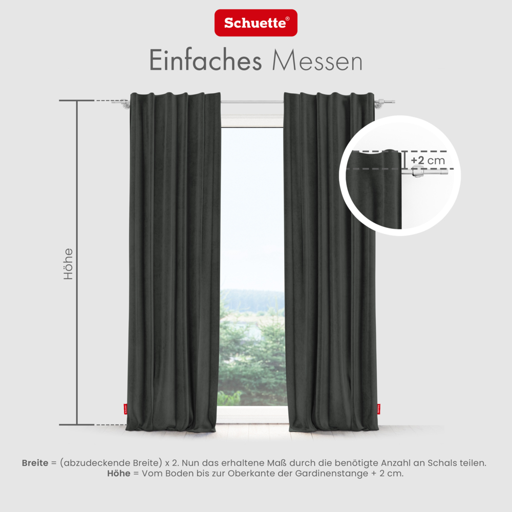 Schuette® Verdunkelungs-Vorhang Gardine mit Tunnelband nach Maß ● Millenium Velvet Kollektion: Dark Shadow (Grau) ● 1 Stück ● Knitterfrei Pflegeleicht Thermo Blickdicht & stark Abdunkelnd