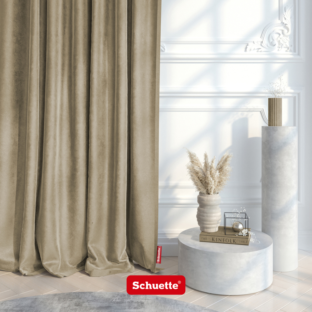Schuette® Verdunkelungs-Vorhang Gardine mit Tunnelband nach Maß ● Millenium Velvet Kollektion: Brown Teddy (Beige) ● 1 Stück ● Knitterfrei Pflegeleicht Thermo Blickdicht & stark Abdunkelnd