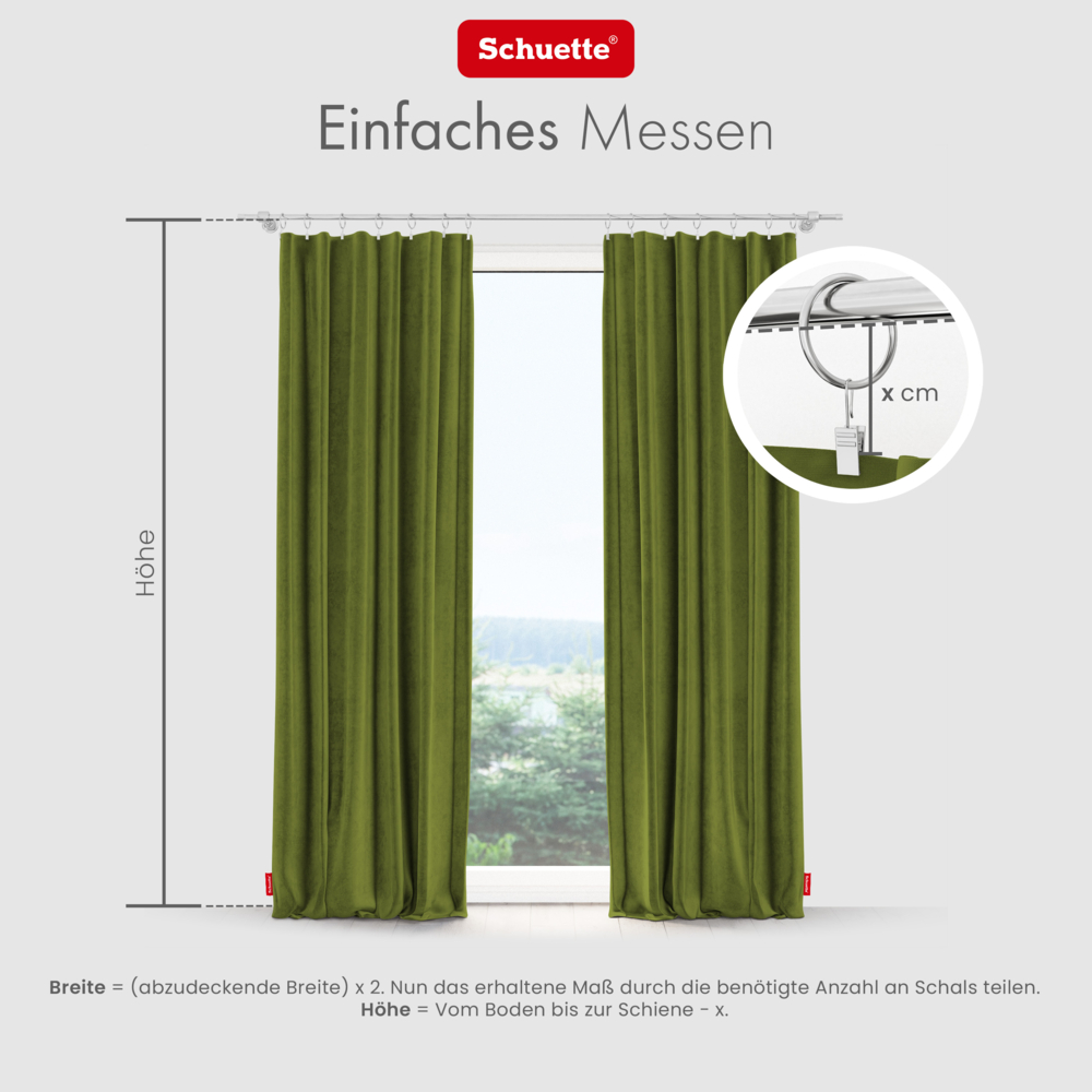 Schuette® Verdunkelungs-Vorhang Gardine mit Tunnelband nach Maß ● Millenium Velvet Kollektion: Olives Garden (Grün) ● 1 Stück ● Knitterfrei Pflegeleicht Thermo Blickdicht & stark Abdunkelnd