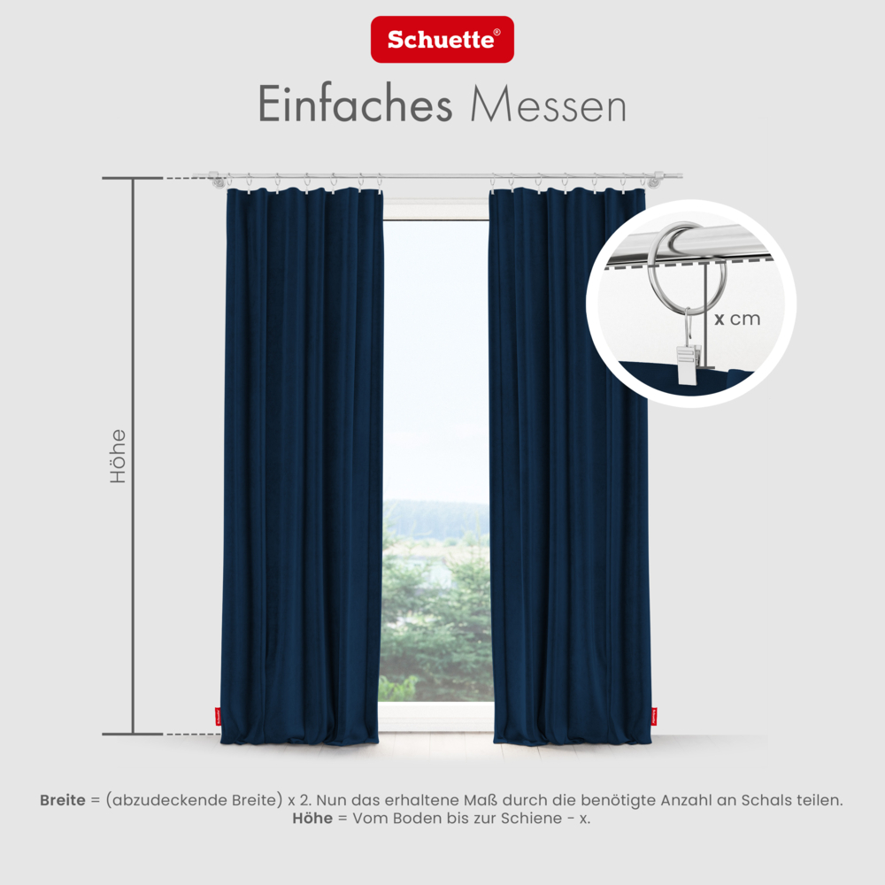 Schuette® Verdunkelungs-Vorhang Gardine mit Tunnelband nach Maß ● Millenium Velvet Kollektion: Royal Blue (Blau) ● 1 Stück ● Knitterfrei Pflegeleicht Thermo Blickdicht & stark Abdunkelnd