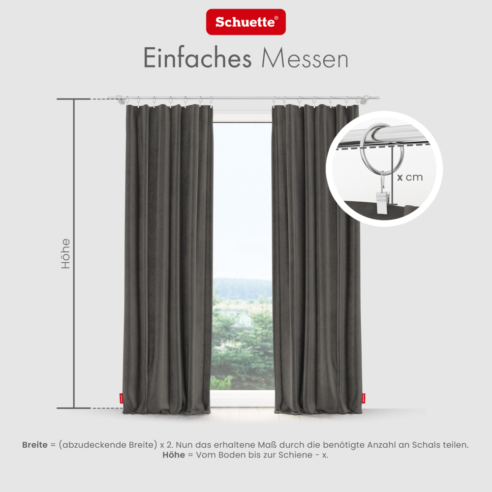 Schuette® Verdunkelungs-Vorhang Gardine mit Tunnelband nach Maß ● Millenium Velvet Kollektion: Great Wolf (Grau) ● 1 Stück ● Knitterfrei Pflegeleicht Thermo Blickdicht & stark Abdunkelnd