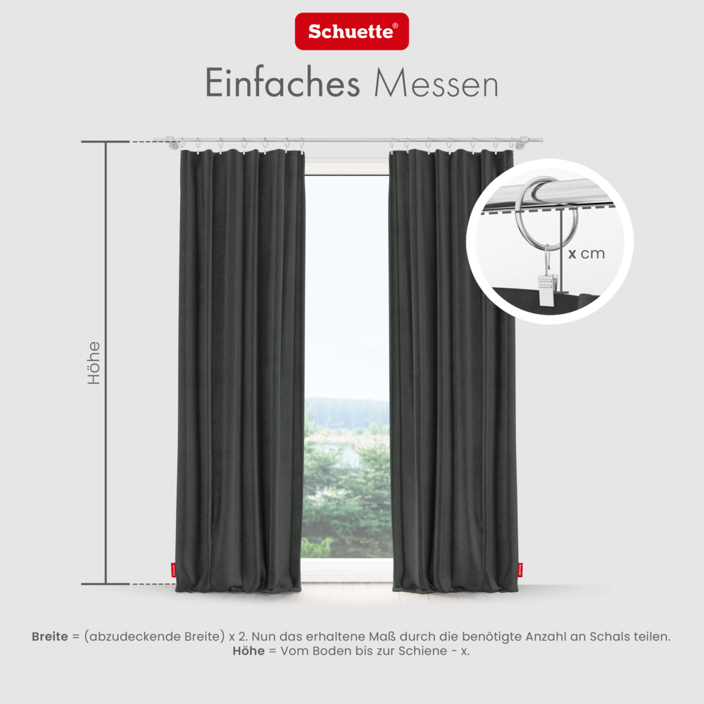 Schuette® Verdunkelungs-Vorhang Gardine mit Tunnelband nach Maß ● Millenium Velvet Kollektion: Dark Shadow (Grau) ● 1 Stück ● Knitterfrei Pflegeleicht Thermo Blickdicht & stark Abdunkelnd