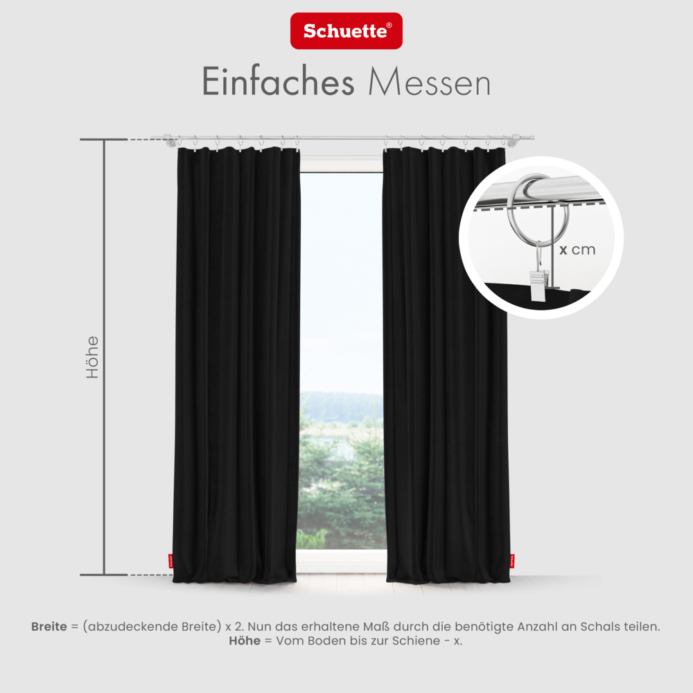 Schuette® Verdunkelungs-Vorhang Gardine mit Tunnelband nach Maß ● Millenium Velvet Kollektion: Black Swan (Schwarz) ● 1 Stück ● Knitterfrei Pflegeleicht Thermo Blickdicht & stark Abdunkelnd