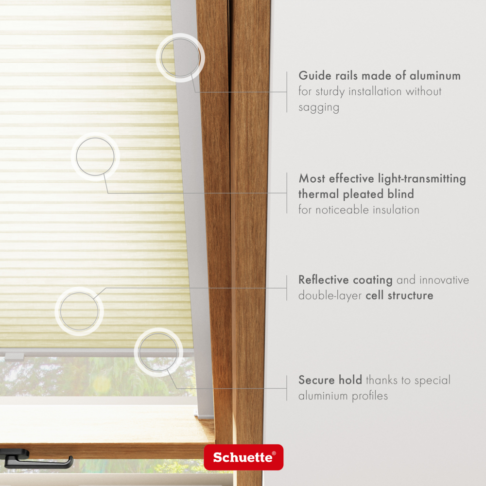 Schuette® Dachfenster Wabenplissee nach Maß • Thermo x Honey Kollektion: Butterlight (Beige) • Profilfarbe: Eiche