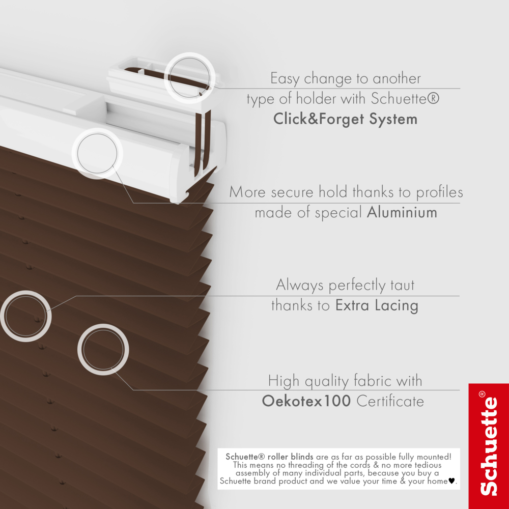 Schuette® Dachfenster Plissee nach Maß • Premium Kollektion: Hot Chocolate (Dunkelbraun) • Profilfarbe: Anthrazit