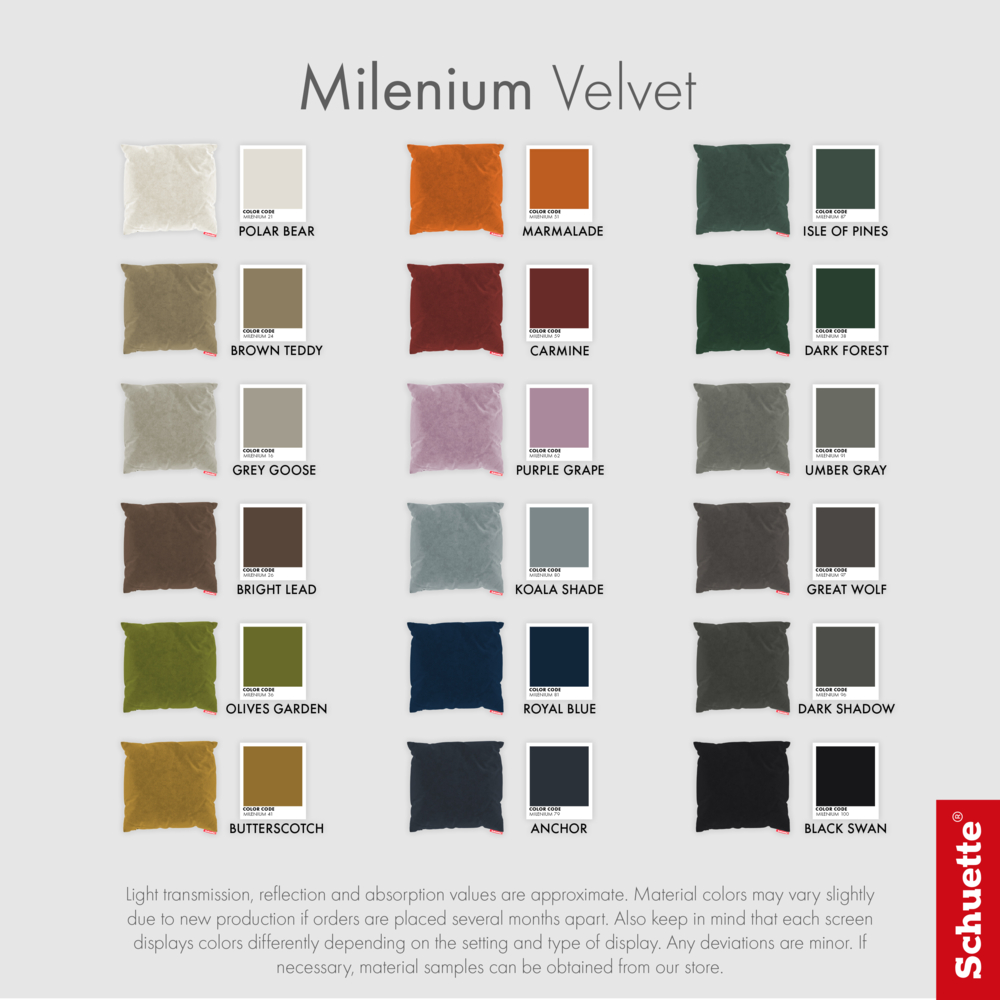 Colours of the Schuette Millenium Velvet cushion covers