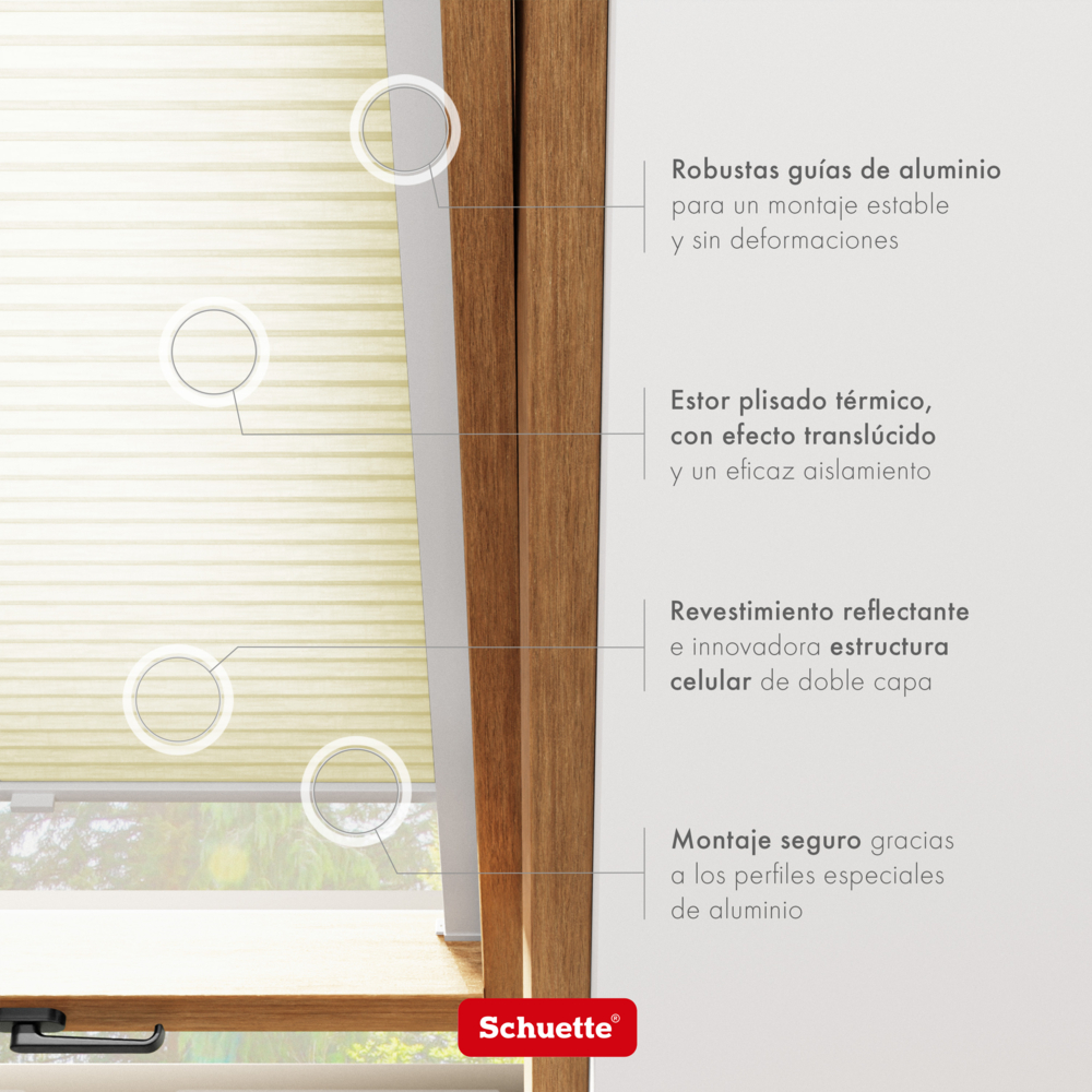 Schuette® Dachfenster Wabenplissee nach Maß • Thermo x Honey Kollektion: Butterlight (Beige) • Profilfarbe: Eiche