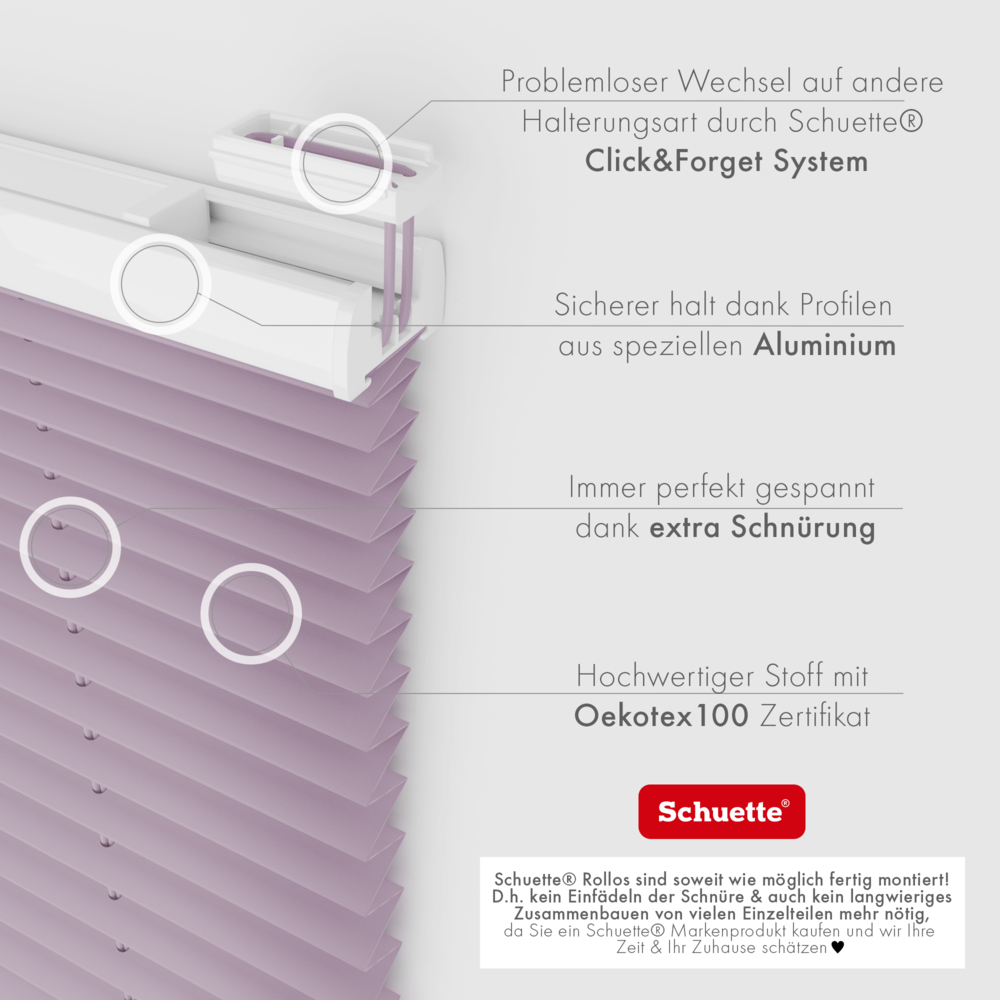 Schuette® Plissee ohne Bohren nach Maß • Suprafix Klemmhalter “Incognito X" • Premium Kollektion: Plum Charm (Lila) • Profilfarbe: Silber