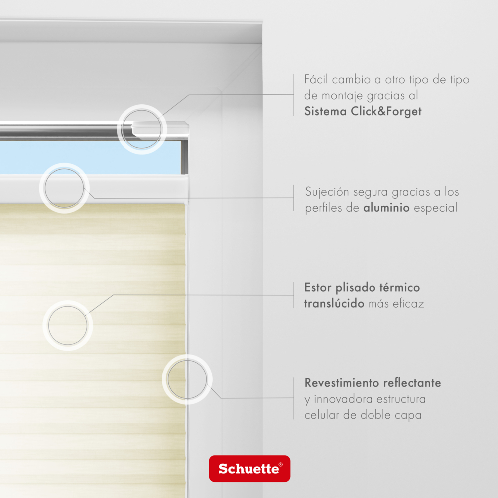 Schuette® Wabenplissee ohne Bohren nach Maß • Klebehalter & Schraubhalter 2in1 Set "Letsbond" Transparent • Thermo x Honey Kollektion: Butterlight (Beige) • Profilfarbe: Eiche