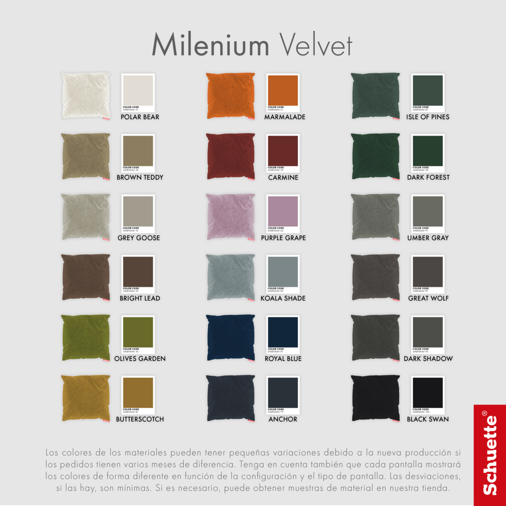Colores de las fundas de cojín Schuette Millenium Velvet