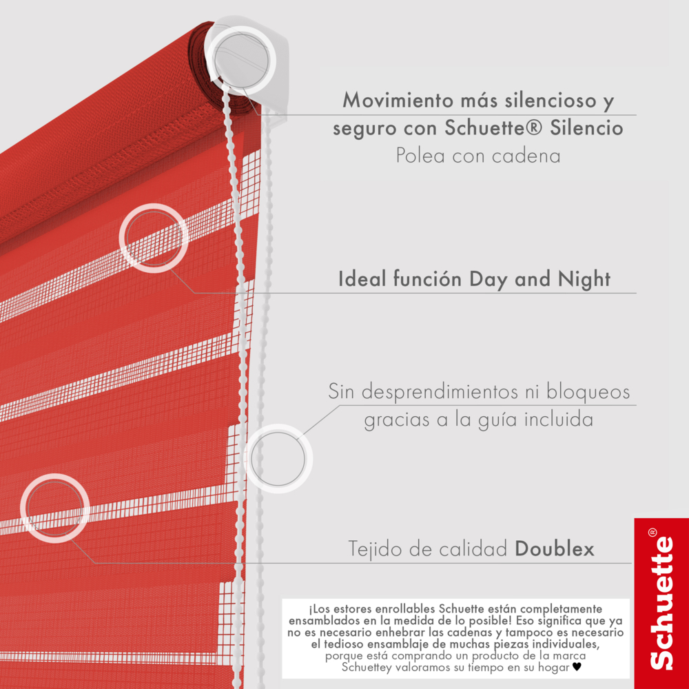 Schuette® Tag und Nacht Rollo ohne Bohren & mit Bohren 2in1 nach Maß • Doppelrollo Kollektion: Red Rose (Rot) • Profilfarbe: Schwarz