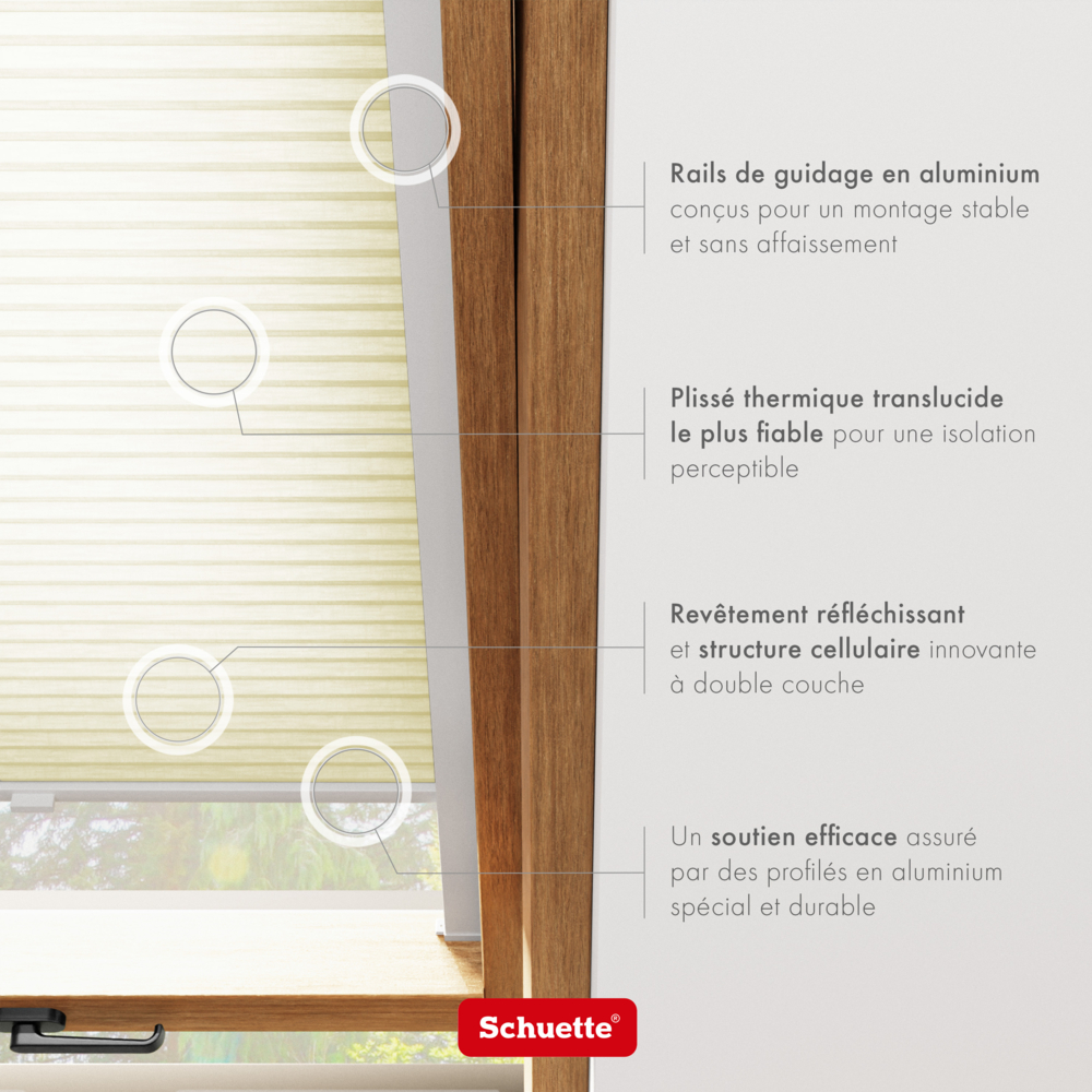 Schuette® Dachfenster Wabenplissee nach Maß • Thermo x Honey Kollektion: Butterlight (Beige) • Profilfarbe: Eiche