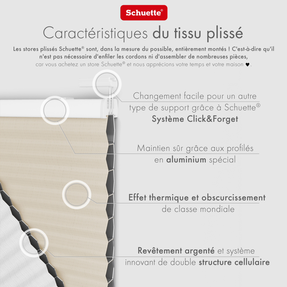 Schuette® Wabenplissee mit Bohren nach Maß • Suprafix "Double 2in1" Schraub- & Klemmhalter • Honey Kollektion: Calm Coast (Beige) • Profilfarbe: Silber