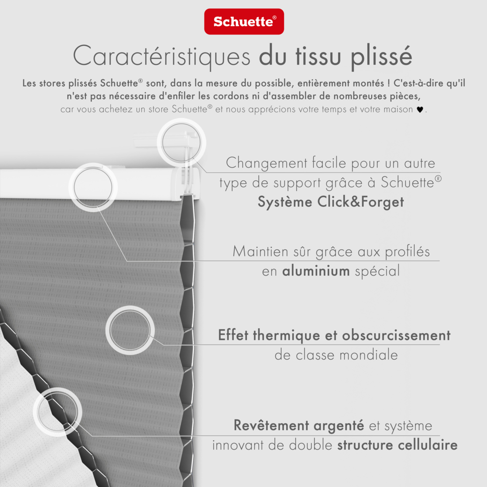Schuette® Wabenplissee ohne Bohren nach Maß • Klebehalter & Schraubhalter 2in1 Set "Letsbond" • Honey Kollektion: Silver Mist (Grau) • Profilfarbe: Walnuss