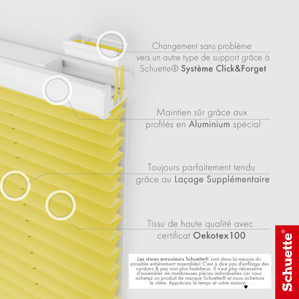 Schuette® Plissee mit Bohren nach Maß • Suprafix "Double 2in1" Schraub- & Klemmhalter • Thermo Kollektion: Sunflower (Gelb) • Profilfarbe: Silber