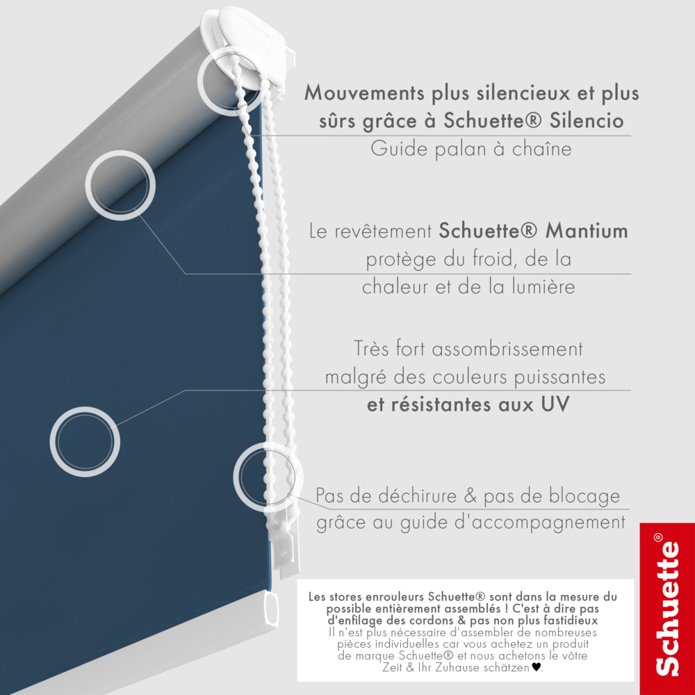 Schuette® Verdunkelungsrollo ohne Bohren & mit Bohren 2in1 nach Maß ● Kollektion Thermo Blackout: Navy Blue (Blau) ● Profilfarbe: Braun