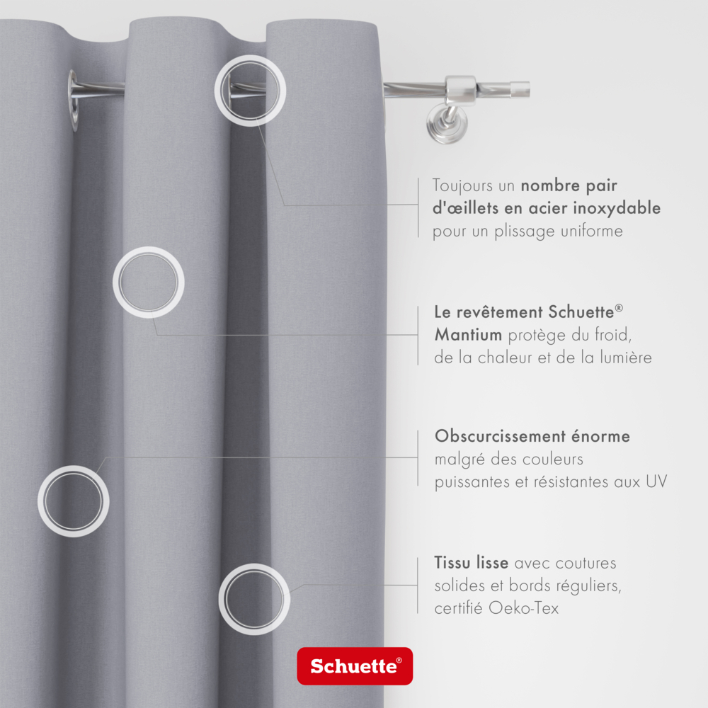 Schuette® Verdunkelungs-Vorhang Gardine mit Ösen nach Maß ● Century Black Kollektion: Fine Platinium (Silber) ● 1 Stück ● Knitterfrei Pflegeleicht Thermo Blickdicht & stark Abdunkelnd