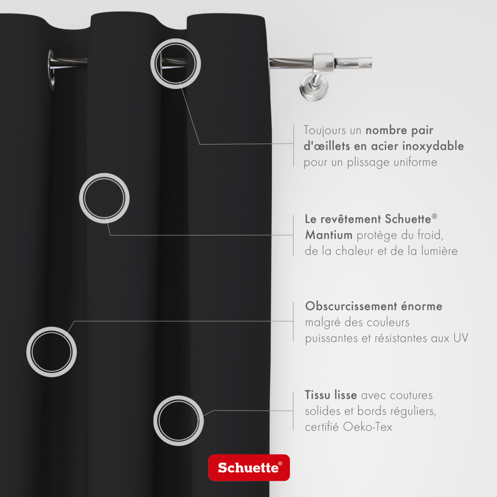 Schuette® Verdunkelungs-Vorhang Gardine mit Ösen nach Maß ● Century Black Kollektion: Raven Feather (Schwarz) ● 1 Stück ● Knitterfrei Pflegeleicht Thermo Blickdicht & stark Abdunkelnd