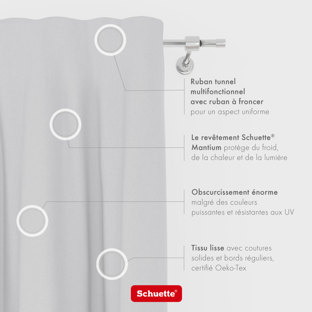 Schuette® Verdunkelungs-Vorhang Gardine mit Tunnelband nach Maß ● Century Black Kollektion: Misty White (Weiß-Grau) ● 1 Stück ● Knitterfrei Pflegeleicht Thermo Blickdicht & stark Abdunkelnd